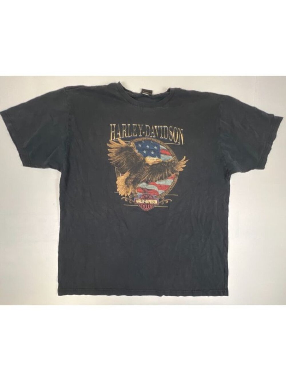 Vtg Harley-Davidson T-Shirt Men's Black Graphic Big Barn Des Moines Iowa Eagle